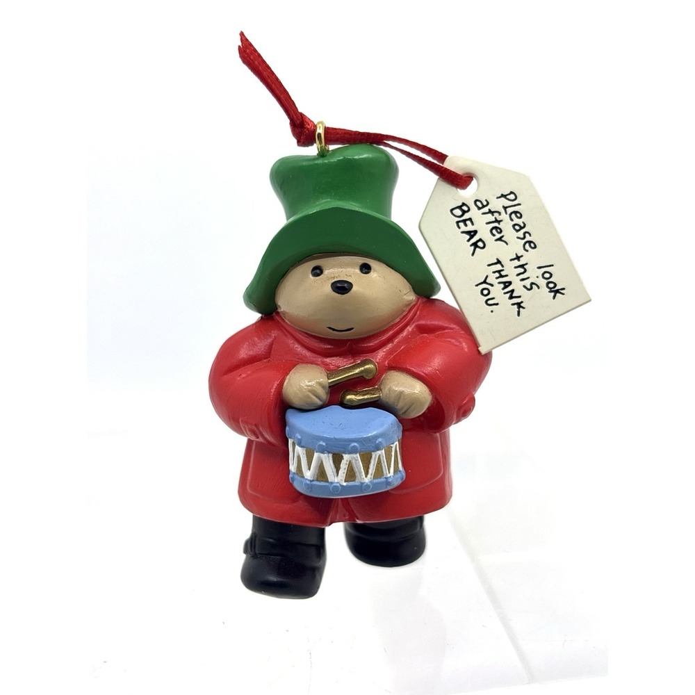 Hallmark Ornament Paddington Bear 1989 Christmas Drum w Slogan Tag Jaren